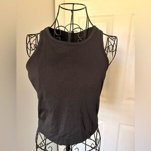 Women's Black Ribbed Tank Top - Sleeveless Scoop Neck